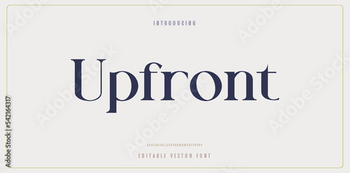 Upfront text elegant alphabet letters font template. Classic Lettering Minimal Fashion Designs. Typography modern serif fonts and numbers. vector illustration photo