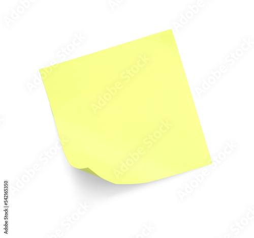 Blank yellow sticky note on white background, top view