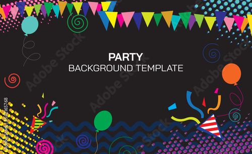 Abstract illustration night party vidvid colors punchy vector design on black background have blank space. Funny colorful invitation template.