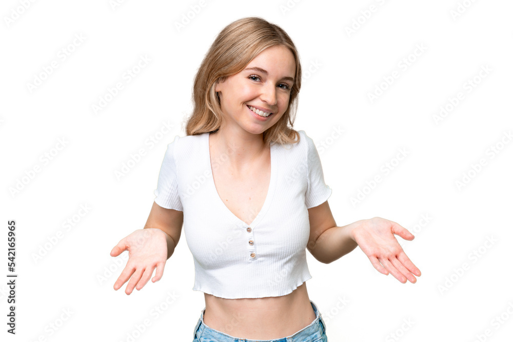 Young English woman over isolated background happy and smiling Young English woman over isolated background happy and smiling
