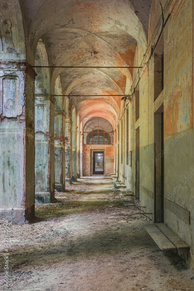 Corridor of an abandoned Italian hospital with great architecture