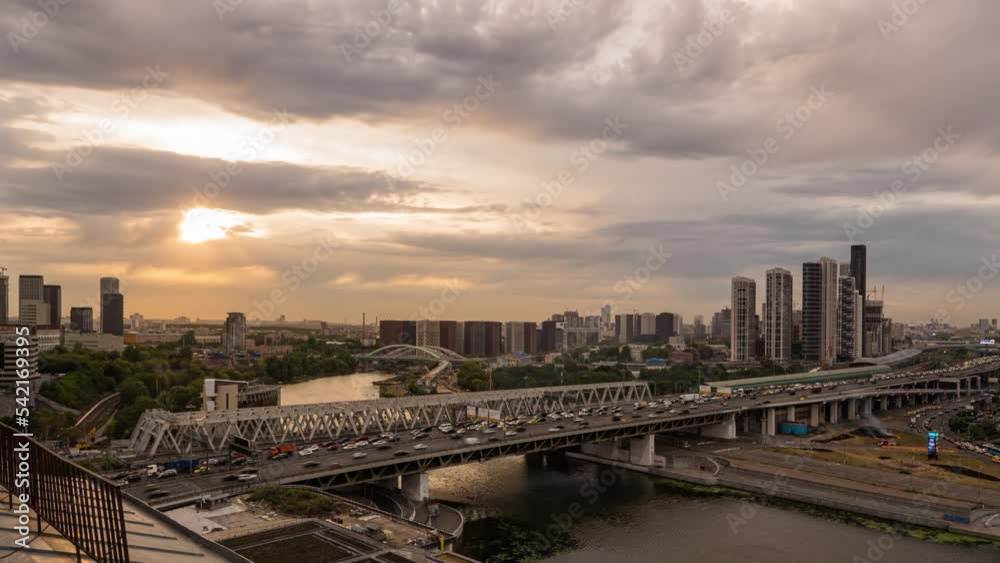 Sunset time lapse in autumn Moscow, beautiful cityscape aerial view Sunset time lapse in autumn Moscow, beautiful cityscape aerial view