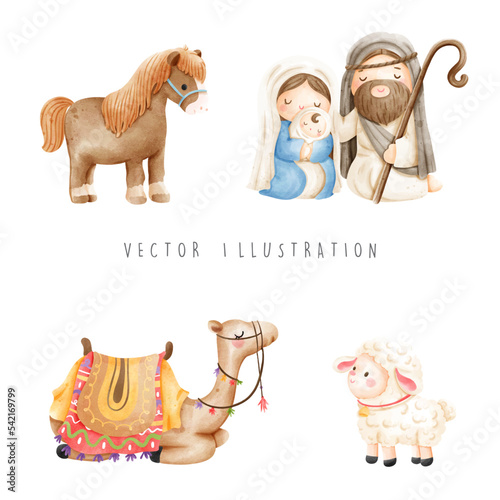 Christmas nativity, holy night, vector illustration