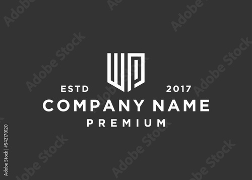 letter wp shield logo design vector illustration template