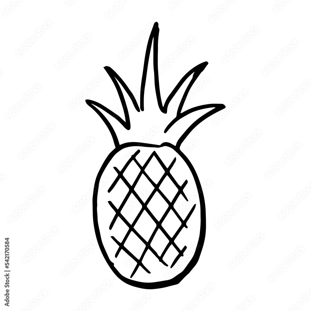 The black pineapple cartoon character doodle icon on a white background The black pineapple cartoon character doodle icon on a white background