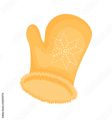 Warm knitted mitten. Vector design warm mittens isolated. Cute gloves with snowflakes for the winter season. Comfort and warmth concept