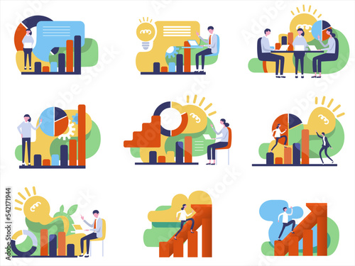  vector illustrations of business people with graph 