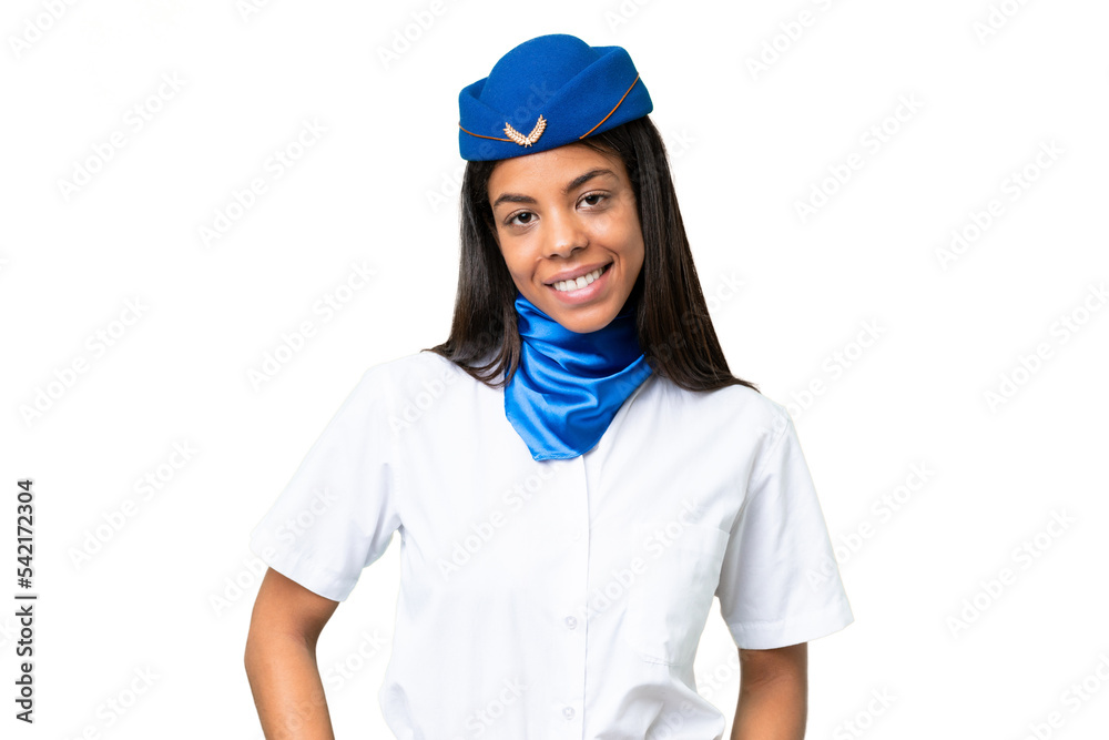 Airplane stewardess African american woman over isolated background laughing