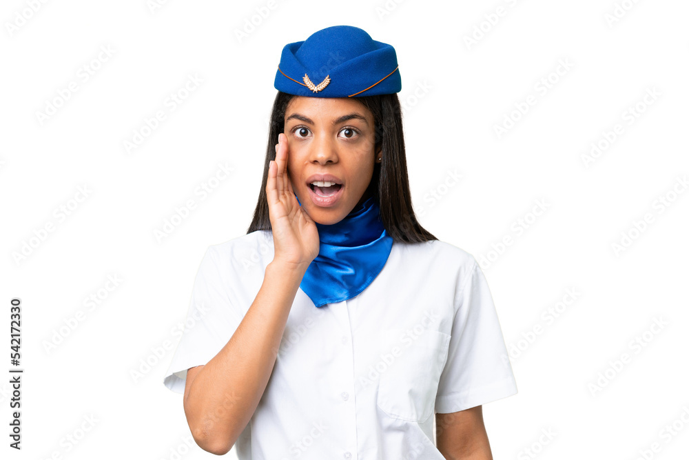 Airplane stewardess African american woman over isolated background with surprise and shocked facial expression Airplane stewardess African american woman over isolated background with surprise and shocked facial expression
