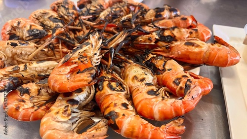 Close up Grilled Shrimps on the table 