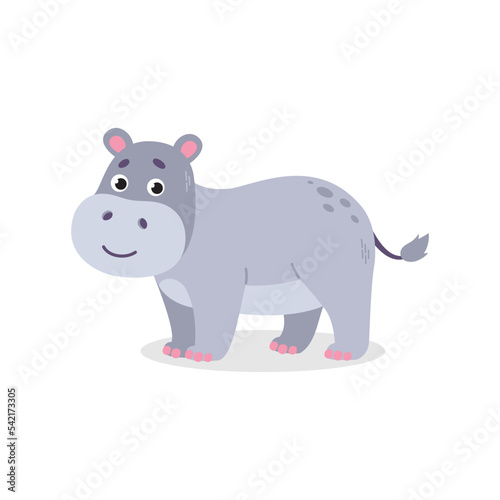 Little hippo in doodle style isolated on white. Kids Illustration in flat style. Hand drawn little hippo vector illustration. Cartoon hippopotamus vector print.