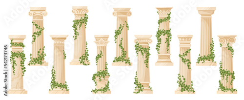 Vászonkép Cartoon ancient ivy-covered greek column