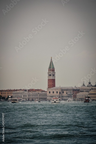 Vertical shot of St. Mark's Campanile on a gloomy day