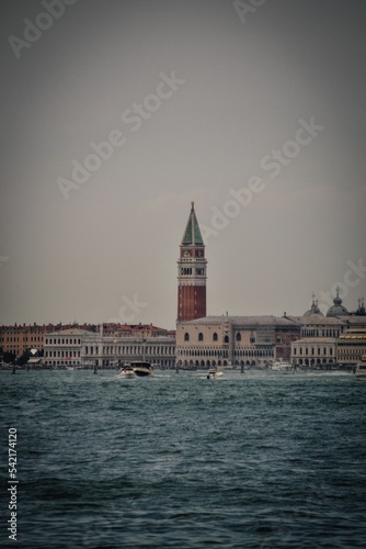 Vertical shot of St. Mark's Campanile on a gloomy day