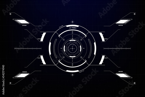 HUD digital futuristic element of drone, radar, cockpit, space ship cyberpunk design concept. UI, GUI technology virtual reality view display vector design.