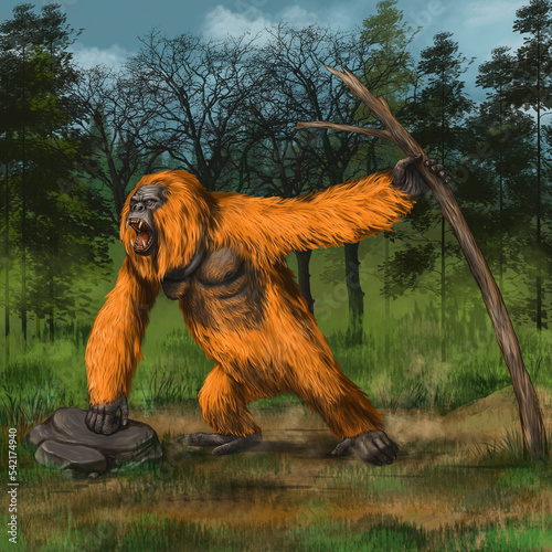Cuadro en lienzo Prehistoric primates gigantopithecus in nature