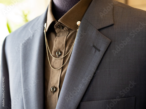 Close up of suit bespoke tailor and detail
