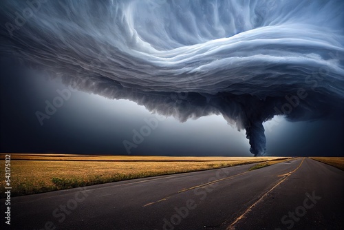 Fototapeta Huge dangerous tornado twister in dark sky