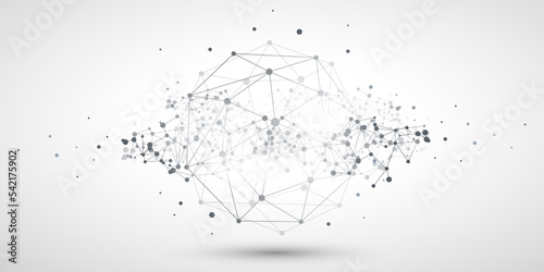 Black and White Modern Minimal Style Polygonal Networks Structure, Digital Telecommunications Concept Design, Network Connections, Transparent Geometric Wireframe - Creative Vector Illustration