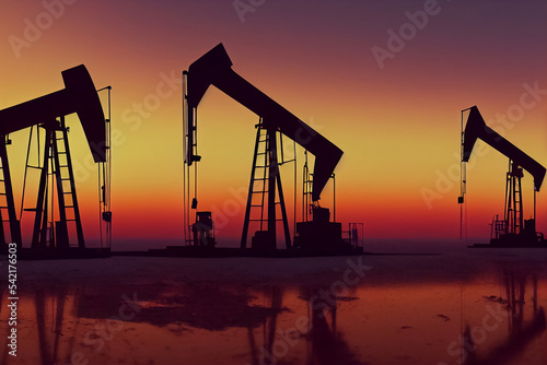 3d illustration of extraction oil from the bowels of the Earth at sunset