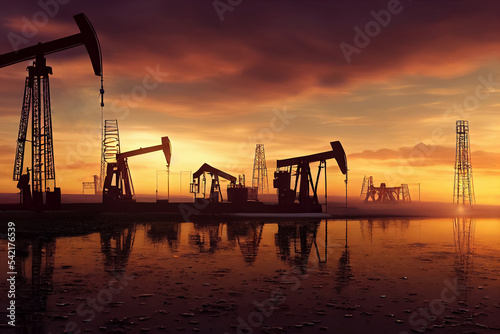 3d illustration of extraction oil from the bowels of the Earth at sunset © terra.incognita