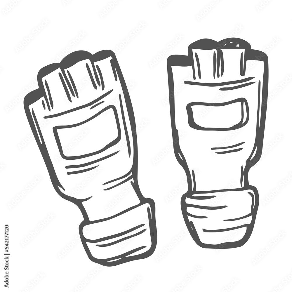 Mma gloves illustration for posters, decoration and print. Hand drawn  sketch of mma glove in black isolated on white background. Detailed vintage  etching style drawing. Stock Vector | Adobe Stock