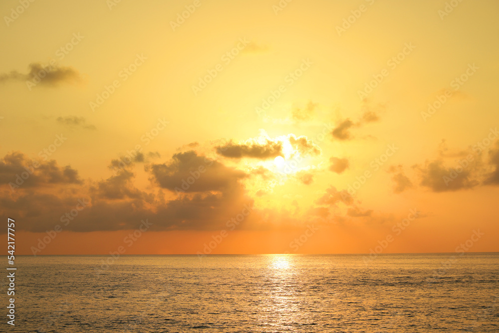 Picturesque view of beautiful sky over sea at sunset