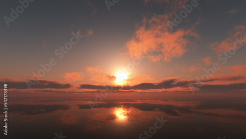 sunset calmly sea sun ray 3d render