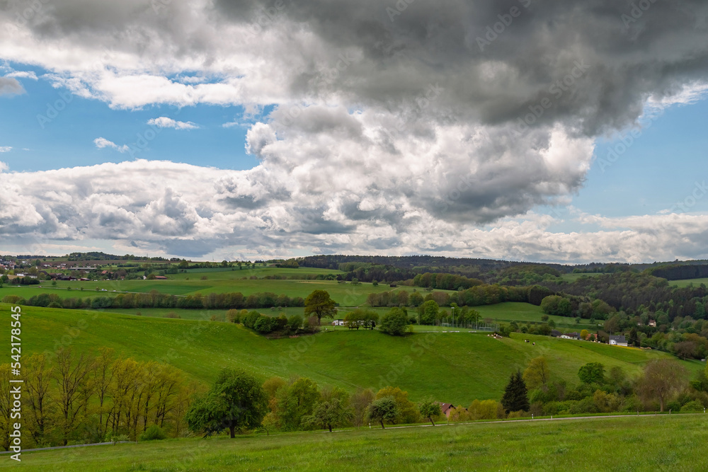 weather clouds over the forest in Germanys Odenwald region