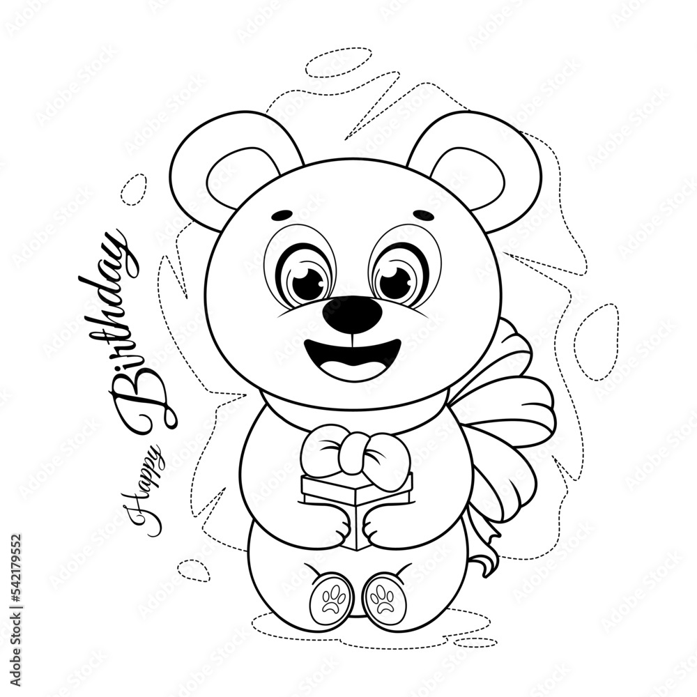 Fototapeta premium Coloring page. A cute bear and a gift box