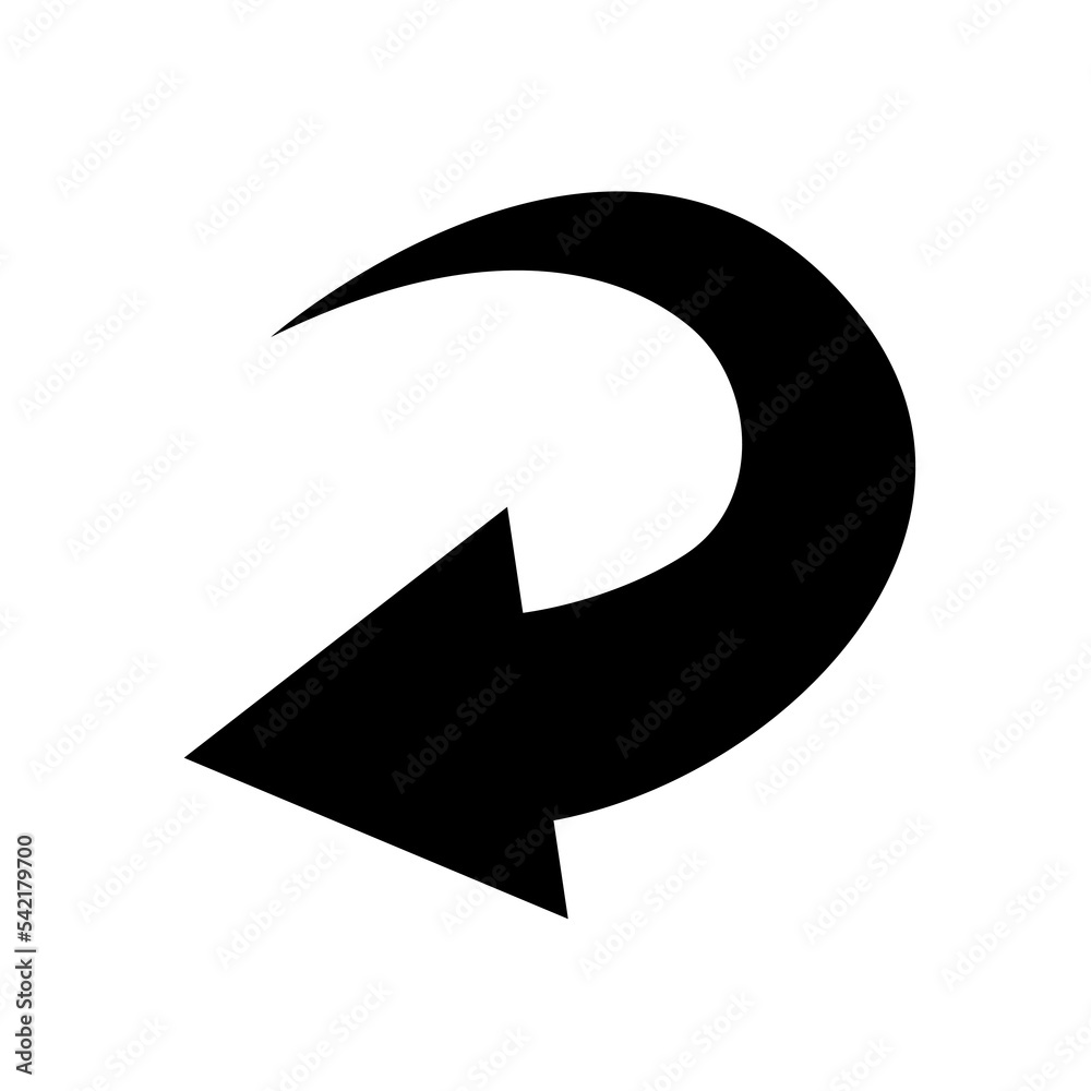 Sharp curved arrow icon. Vector black rounded arrow. Direction pointer Sharp curved arrow icon. Vector black rounded arrow. Direction pointer