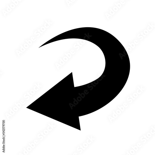 Sharp curved arrow icon. Vector black rounded arrow. Direction pointer