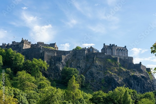Beautiful view of the the Edinburgh Castle high on the hill  Edinburgh  Scotland