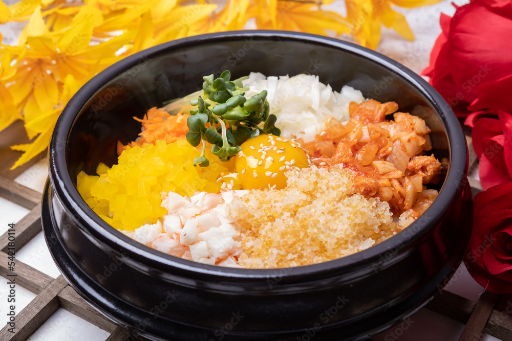 Rice with Kimchi and Flying Fish Roe - kimchi nalchial bap (Korean food) Rice with Kimchi and Flying Fish Roe - kimchi nalchial bap (Korean food)