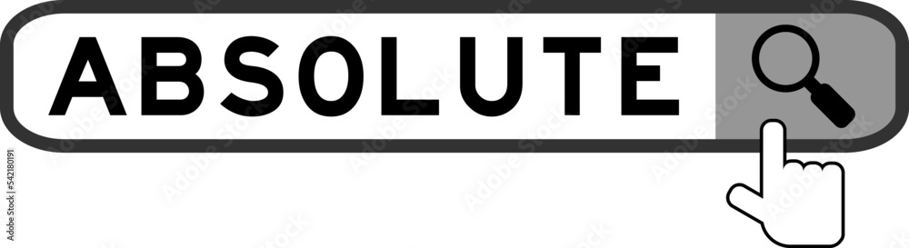 Search banner in word absolute with hand over magnifier icon on white background Search banner in word absolute with hand over magnifier icon on white background