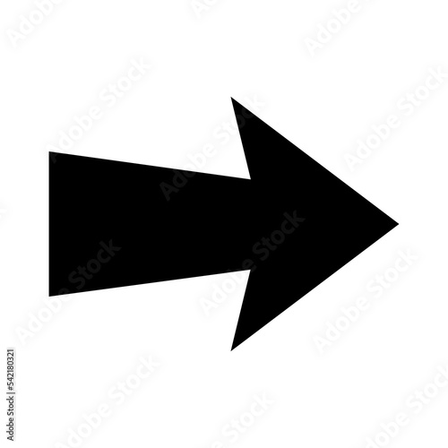 Straight pointed arrow icon. Black wide arrow vector illustration. Black direction pointer