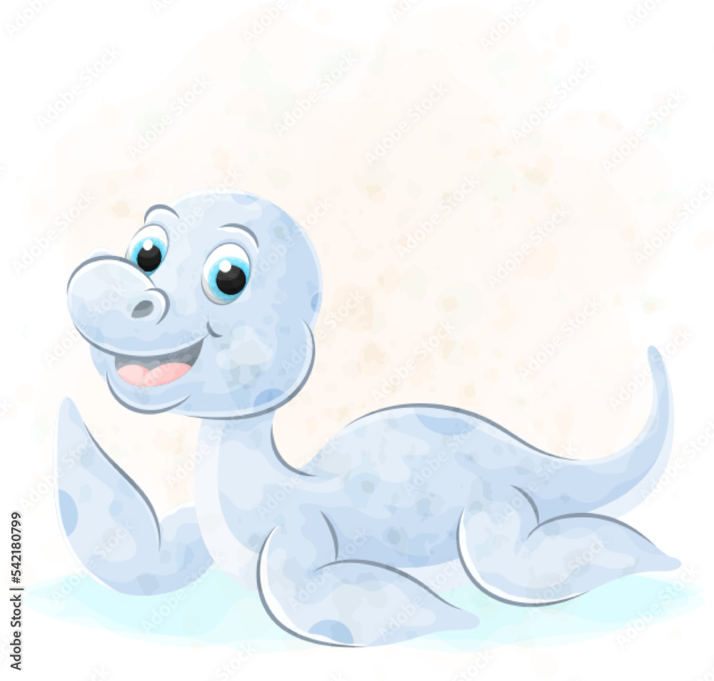 Cute doodle Dinosaur with watercolor illustration Cute doodle Dinosaur with watercolor illustration