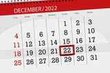 Calendar 2022, deadline, day, month, page, organizer, date, december, thursday, number 22
