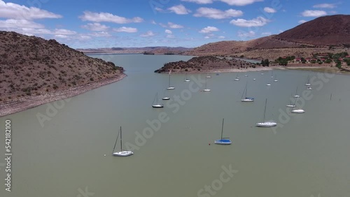 Aerial shot of boats anchored at Gariep Dam Resort photo