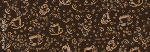 Print op canvas Beans and Coffee Cup hand drawn style. Vector illustration.