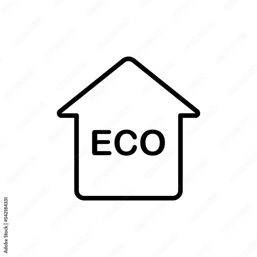 Building with eco text line icon. Recycled materials, recycling, environmentally friendly building, ecoactivists. Green peace concept. Vector black line icon on a white background Building with eco text line icon. Recycled materials, recycling, environmentally friendly building, ecoactivists. Green peace concept. Vector black line icon on a white background