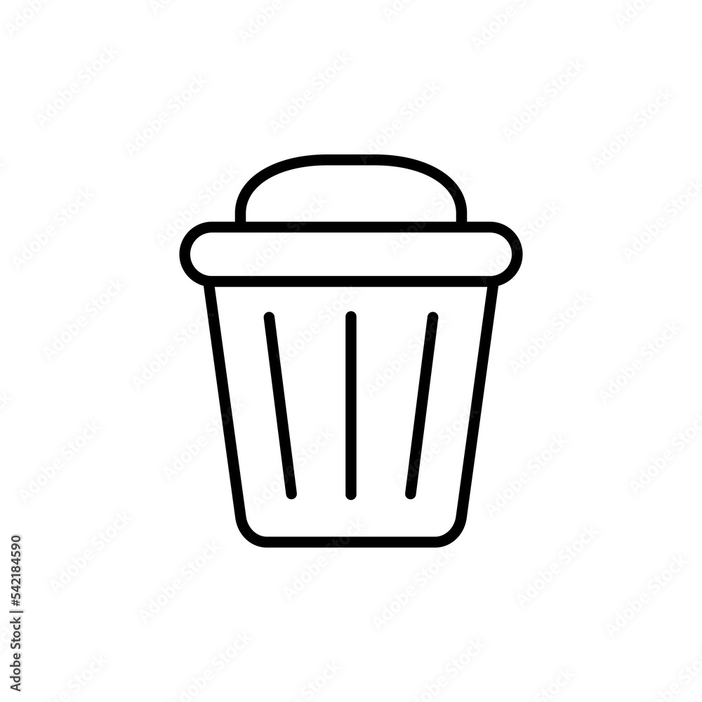 Trash can line icon. Open lid, closed, bin, throw away, rubbish, garbage, litter, clean environment, recycling, recycle. Business concept. Vector black line icon on a white background Trash can line icon. Open lid, closed, bin, throw away, rubbish, garbage, litter, clean environment, recycling, recycle. Business concept. Vector black line icon on a white background