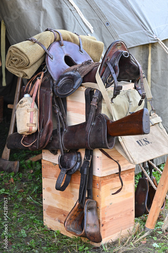 World War I horse saddle retro objects