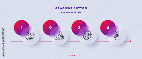 Money set icon. Hand with a coin, payment, salary, stack of coins, dollar, cent, mail, marketing ploy, list, targeted advertising, target audience, contactless payment. Glassmorphism. Vector line icon