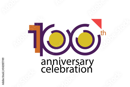 100 year anniversary celebration abstract style logotype. anniversary with purple, yellow, orange color isolated on white background, vector design for celebration, invitation, greeting card - Vector