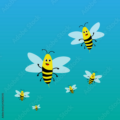 illustration honey bee, bee design vector set cute bee animal cartoon, simple vector illustration Cartoon Funny Black Yellow Striped Bee Vector Collection   © RSLN