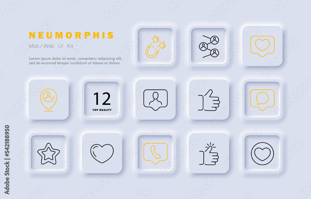 Feedback set icon. Share, pointer, thumbs up, star, like, heart, favorites, important, call back, comment, speechbubble, dialogue. Button for social network. Neomorphism style. Vector line icon Feedback set icon. Share, pointer, thumbs up, star, like, heart, favorites, important, call back, comment, speechbubble, dialogue. Button for social network. Neomorphism style. Vector line icon