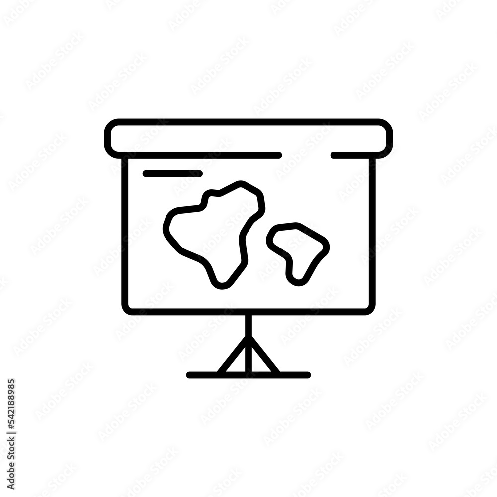 Board with map line icon. Button location, geolocation, route, map, distance, range. Destination concept. Vector black line icon on a white background Board with map line icon. Button location, geolocation, route, map, distance, range. Destination concept. Vector black line icon on a white background