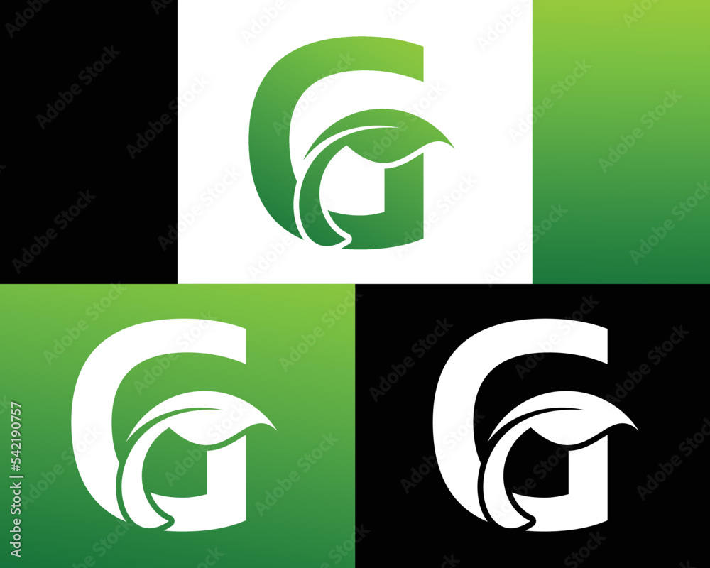 Abstract letter G green leaf logo Stock Vector | Adobe Stock