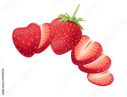 Red natural fresh slice of strawberry sweet tasty berry vector illustration isolated on white background